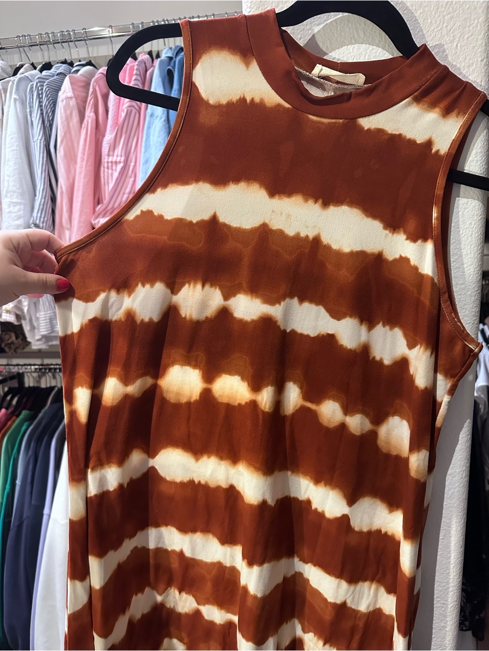 Burnt Orange & Cream Sleeveless Tie-Dye Swing Dress (GAME DAY?!) LG/XL - Picture 2 of 5